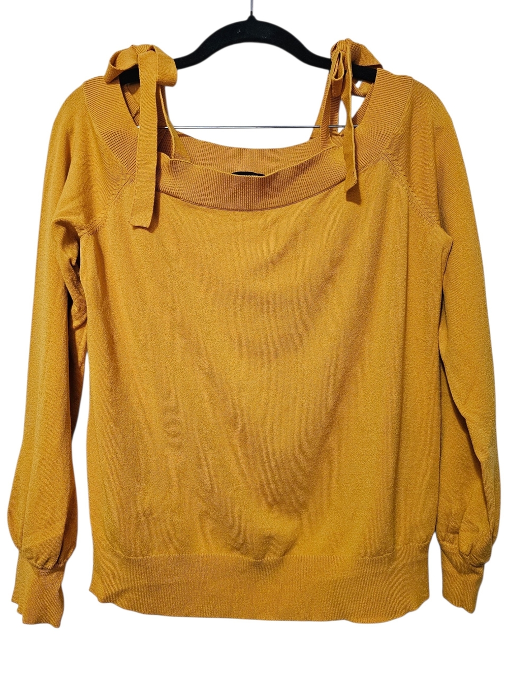 NWOT Ann Taylor Mustard Off-the-Shoulder Tie-Strap Sweater